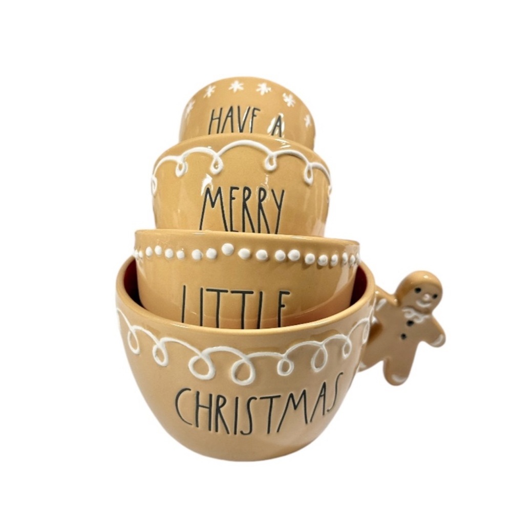NEW Rae Dunn Gingerbread Man HAVE A MERRY LITTLE CHRISTMAS Measuring Cup Set/4